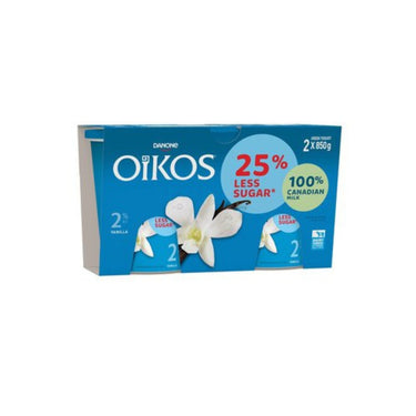 Image of Oikos 2% Greek vanilla yogurt 25% less sugar 2-Pack - 2 x 850 Grams